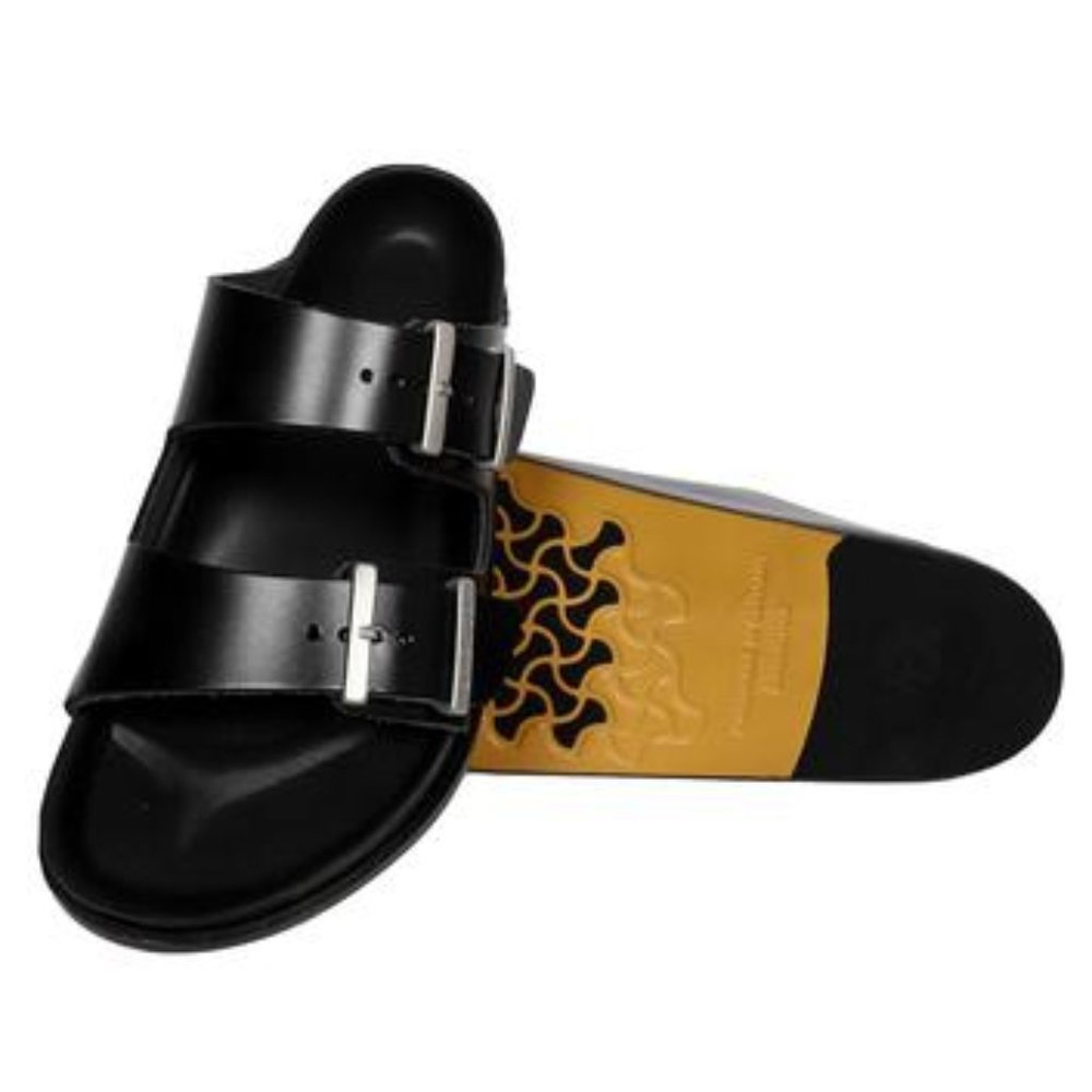 Birkenstock Black Slide Sandals with Yellow Sole